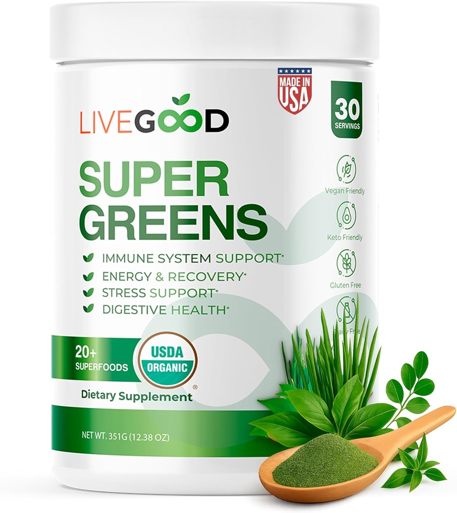 Good Super Greens Toz Organik Superfood with Wheat Grass Toz, Daily Superfood Toz for Immune Support, Energy and Detox, Green Juice Supplement (30 hizmet), 12.38 Oz Oz