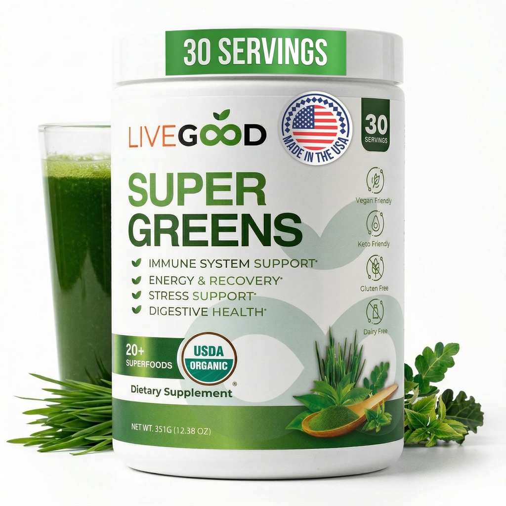 Good Super Greens Toz Organik Superfood with Wheat Grass Toz, Daily Superfood Toz for Immune Support, Energy and Detox, Green Juice Supplement (30 hizmet), 12.38 Oz Oz