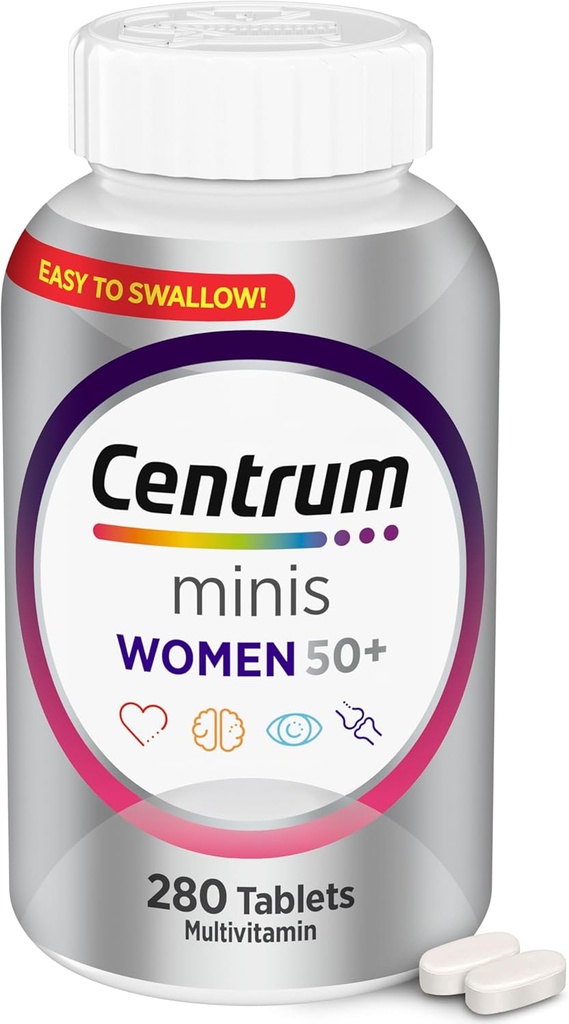 Centrum Minis Silver Women's Multivitamin for Women 50 Plus, Multimineral Supplement with Vitamin D3, B Vitaminleri, Non-GMO Malzemeler, Supports Memory and Cognition in Yaşlı Yetişkinler - 280 Ct