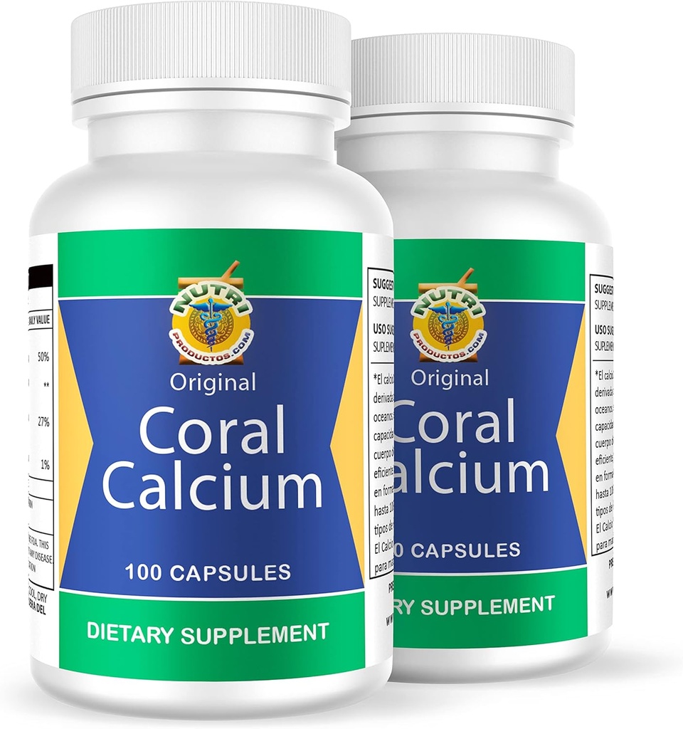 Calcio de Coral Set de 2 frascos con 100 capsulas CADA uno. Reforzado con Vitamina D y Magnesio. Savaş: Cansancio, Dolor de huesos, insomnio, Calambres, Artritis. 100% Doğal.