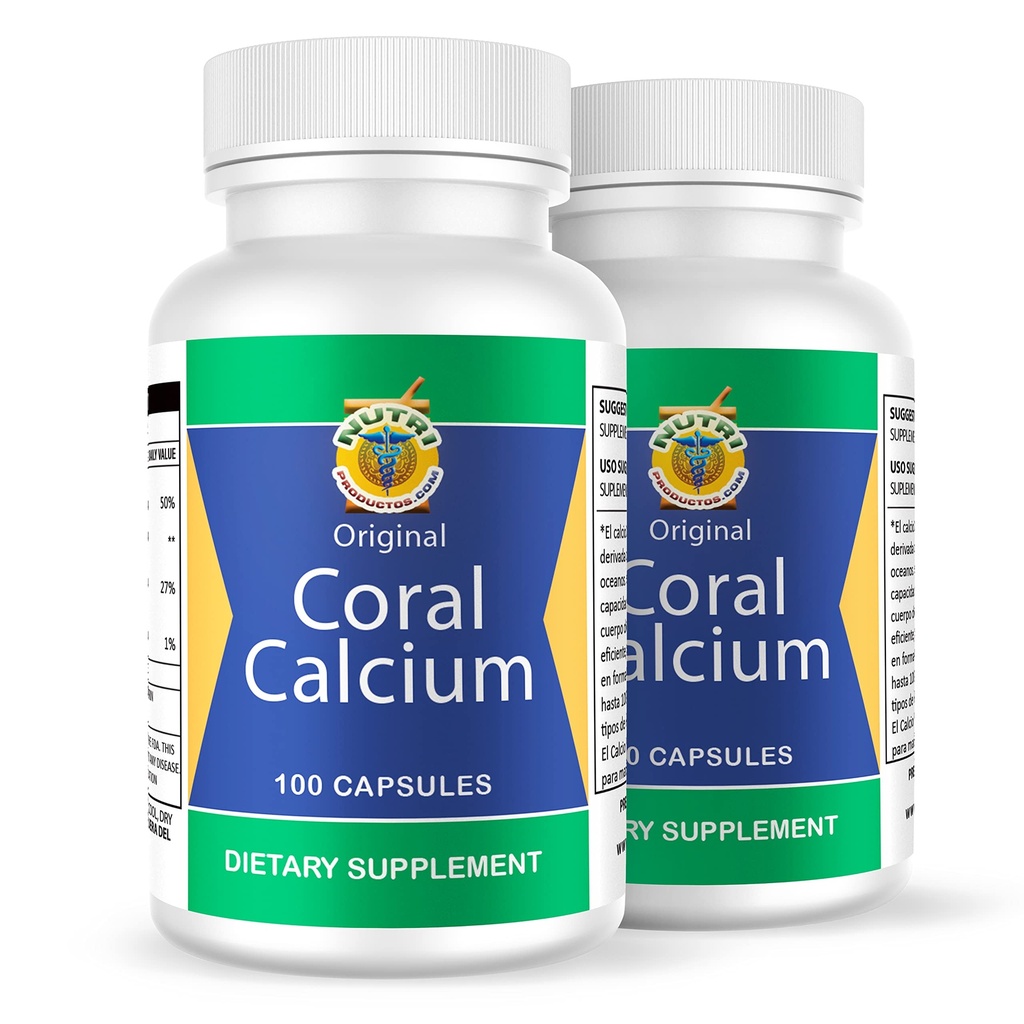 Calcio de Coral Set de 2 frascos con 100 capsulas CADA uno. Reforzado con Vitamina D y Magnesio. Savaş: Cansancio, Dolor de huesos, insomnio, Calambres, Artritis. 100% Doğal.