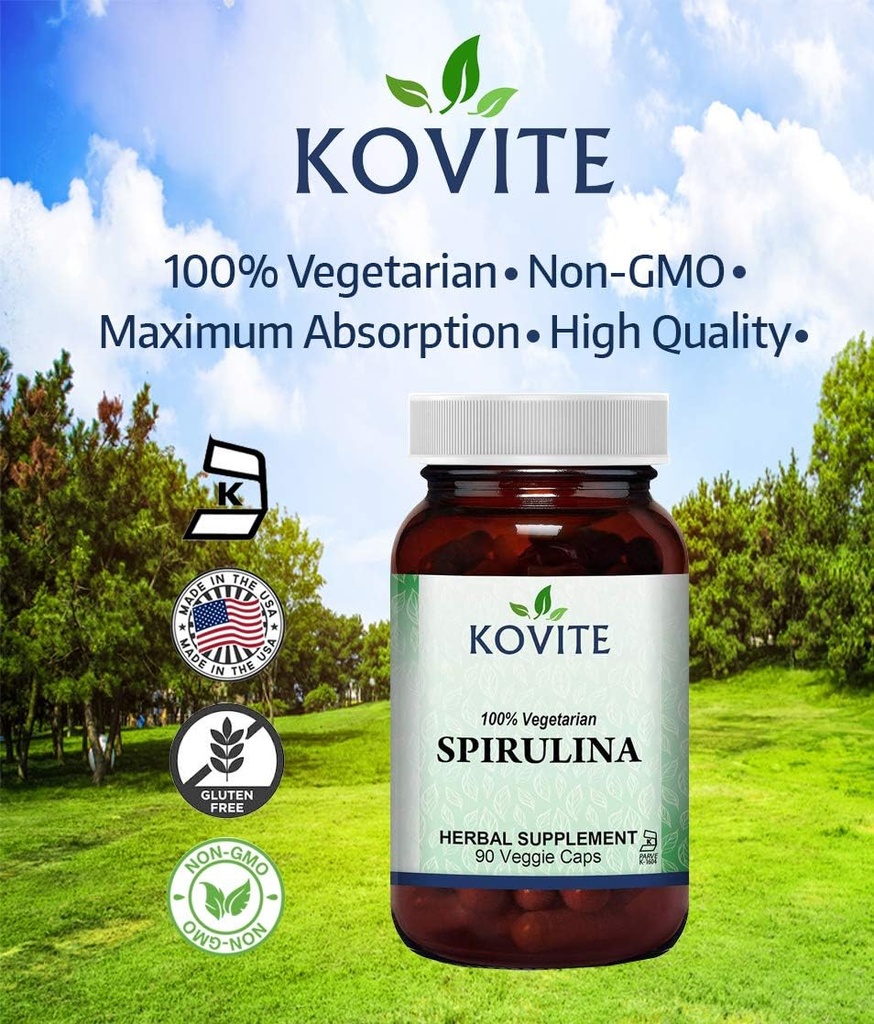 Spirulina Capsules - 90 Sebze Kapsülleri - 450 mg Organik Spirulina Toz - Kosher & Vegan