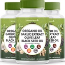 Oregano Oil Olive Extract Olive Leaf Black Seed Oil Astragalus - Kadınlar ve Erkekler için Destek Supplement - 180 Count