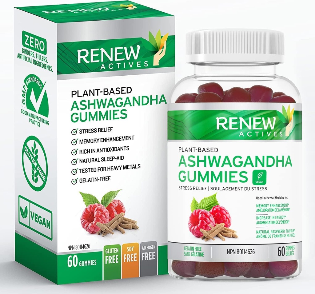 Yeni Actives Ashwagandha 100MG 4 Gummies – Memory, Focus & Energy Boost – Geleneksel olarak Rejuvenative Tonic – Vegan, Herbal Adaptogen – Kanada'da Yapıldı – 60 Gummies