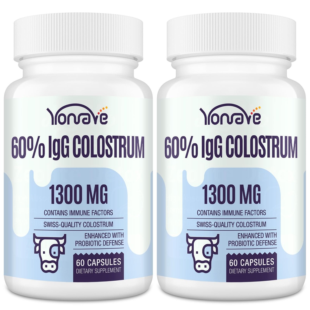 Bovine Colostrum Capsules Supplement 1300 mg - Ekstra Yüksek %60 IgG Bovine Colostrum - Gut, Bone, Egzersiz, Immune - 120 Capsules