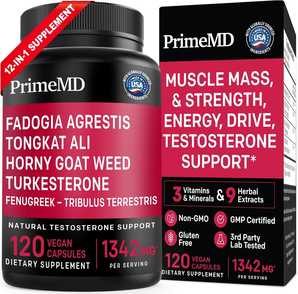 PrimeMD 12in-1 Fadogia Agrestis ve Tongkat Ali - Finlandiyalı Erkekler için testosteron Supplement - HornyGoatGenel olarak 1342 mg Per Service (120 Capsules) ile Erkekler için toplandık ( 1 paket).