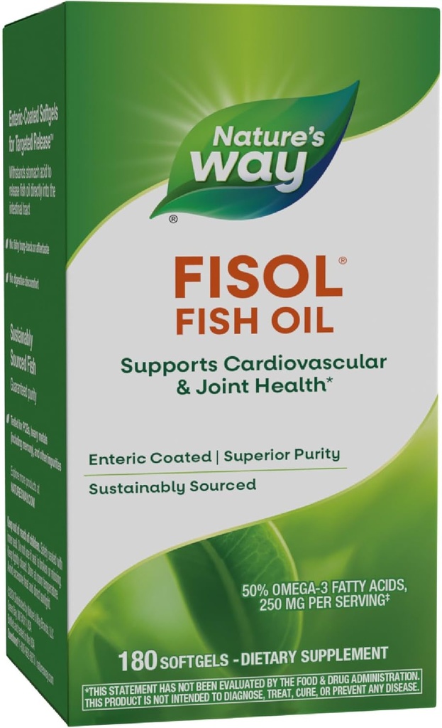 Nature's Way Fisol Fish Oil, Enteric Above, Supports Cardiovascular ve Ortak Sağlık*, Mega Potency Omega-3s, 180 Softgels (Pazar Mayıs Vary)