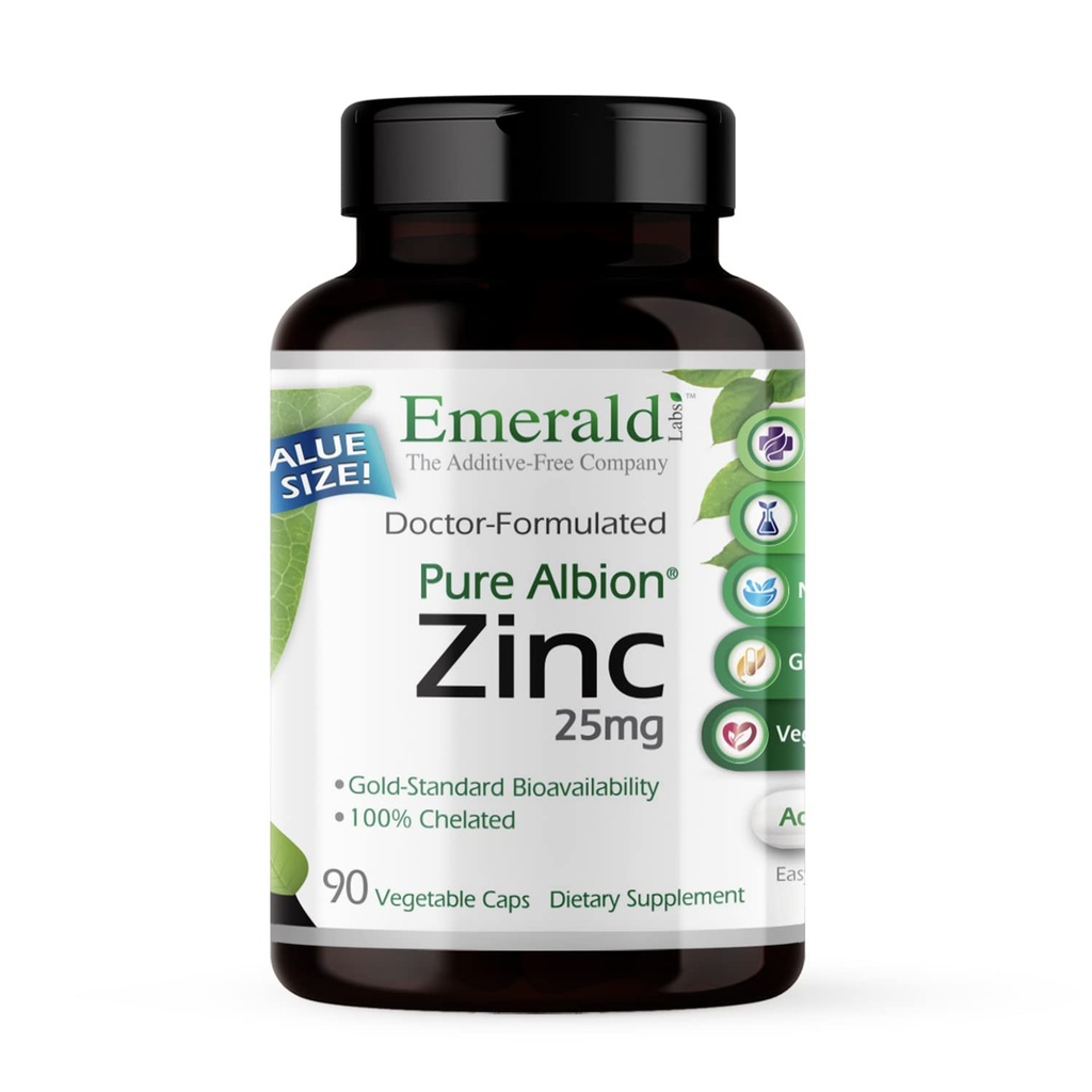 Emerald Labs Zinc 25mg - Ανοσοποιητική υποστήριξη, Digestive Health, Oxidative Stress Support - Κατασκευάζεται με ψευδάργυρο Bisglycinate - Vegan & Gluten-free - 90 κάψουλες λαχανικών