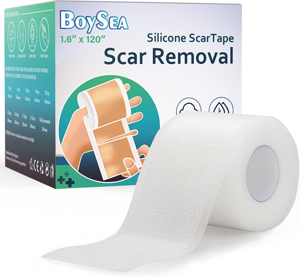 Boysea Silikon Scar Sheets (1.6) x 120") Clear Silikon Scar Bant - Scars Removal Tedavisi - Keloid, C-Section, Burn, Cerrahi Scars