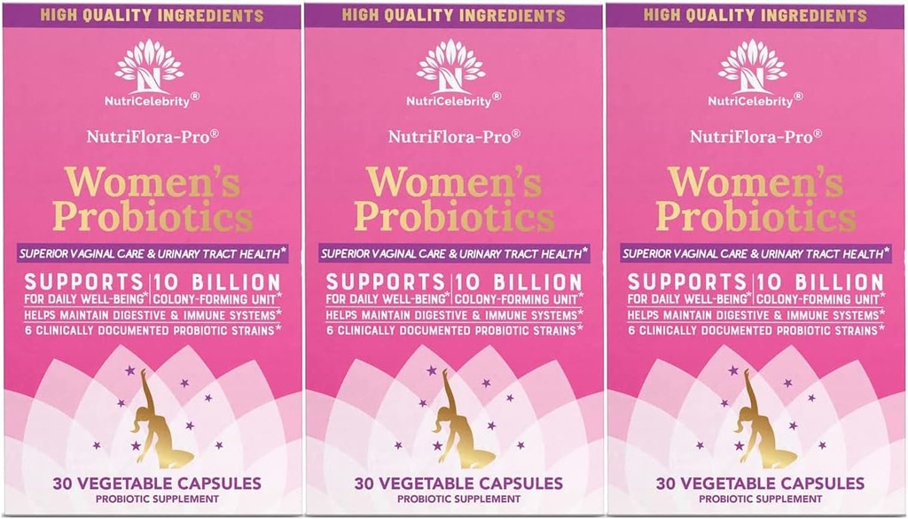 Kadınlar için 10 Milyar CFU 6 Strains, Organik Prebiyotikler Digestive,Vaginal&Immune Health,PH Balance & Feminine Health,Period Pain, BV Relief, Cranberry Extract+ 3 Pack
