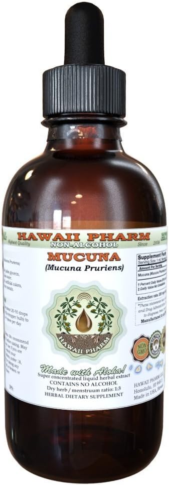 Mucuna Alkol Özgür Madde, Organik Mucuna (Mucuna Pruriens) Kuru Tohum Glycerite Natural Herbal Supplement, Hawaii Pharm, USA 2 oz