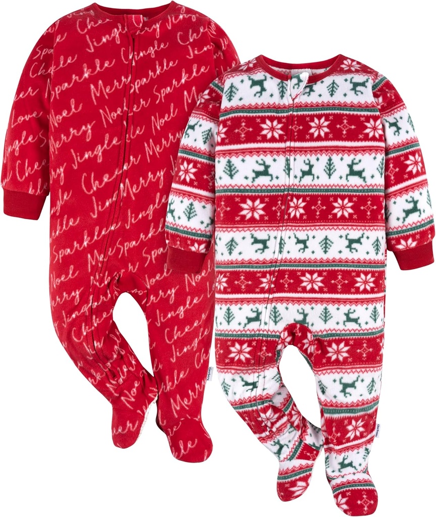 Gerber Unisex Baby Toddler Flame Resistant Fleece Footed Holiday Pajamas 2-Pack