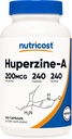 Nutricost Huperzine A Κάψουλες 200mcg, 240 κάψουλες - Μη ΓΤΟ, χορτοφάγοι Φιλικοί