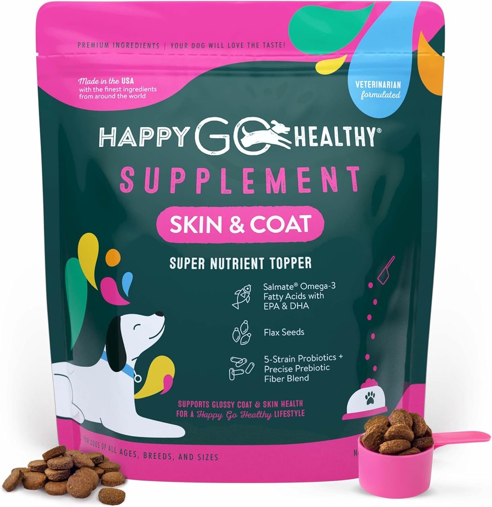 Skin & Coat Supplements for Dogs | Probiotic & Prebiotic Benefits with Wild Salmon Omega 3s to Help Your Dog Shine from The Inside Out | All Breeds, Ages and Sizes | 120 Count