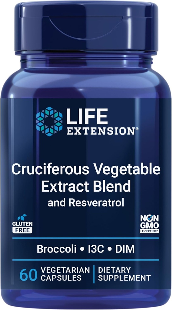 Life Extension Cruciferous Sebze Extract & Resveratrol, Broccoli, Cabbage, resveratrol, Supports Cellular Protection, Gluten-Free, Non-GMO, Vegetarian, 60 Capsules