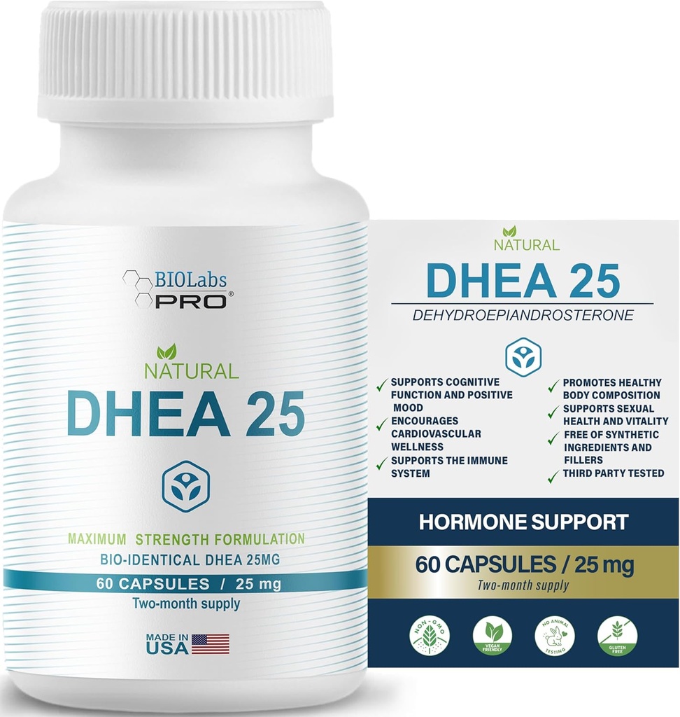 Dhea Supplement For Women and Men, Dhea 25 Supplement for Hormone Balance, Pure Dhea Supplements Gluten Free, Dhea For Men Maximum Strength Formulation, Vegetarian Capsules (60 Caps - 2-Month Supply)