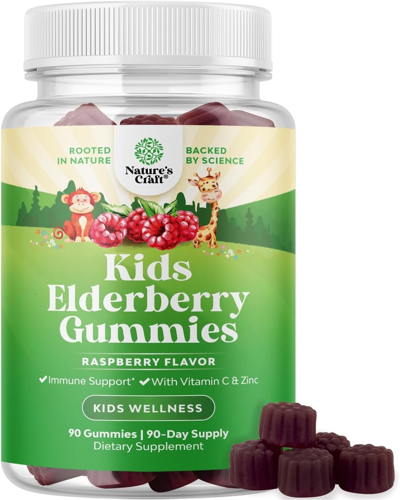 Natures Craft Sambucus Elder Gummies for Kids Health - Delicious Black Elderberry Gummies with çinko and Vitamin C for Kids Immune Support - Gelatin ve Gluten Free Non-GMO Immunity Support 90