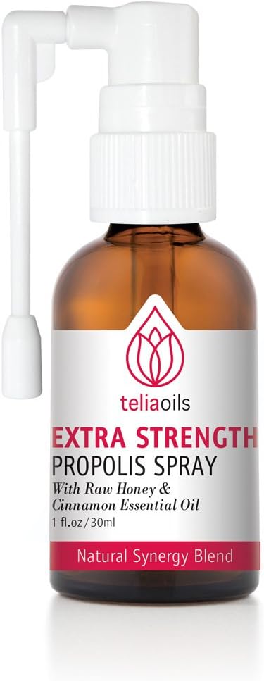 Teliaoils Propolis Spray Body's Defense Support, Soothing Cough & Sore Throat, Oral tahrişlere yardım et, soğuklar,% 100 Doğal, Honey & Cinnamon Essential Oil ile.