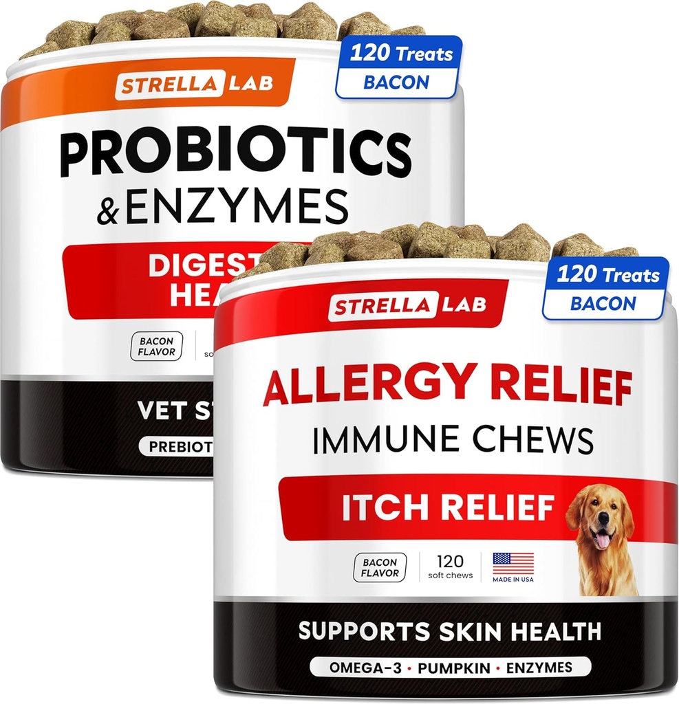 Ενίσχυση Vet Probiotics + Αλλεργία Ανακούφιση για τα σκυλιά Bundle - Chewable Fiber Συμπλήρωμα + Ichy Θεραπεία του δέρματος - Digestive Ένζυμα + Κολοκύθα - Αναστατωμένο Στομάχι Ανακούφιση + Hotspot Ανακούφιση -240 ct - Made in USA