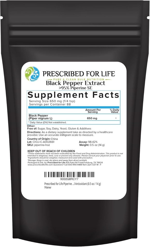 Life Piperine Toz için,% 95 Black Pepper Extract Toz, Boosts Nutrient Abxia, Gluten Free, Vegan, GMO, Natural Antioksi (0.5oz / 14g)