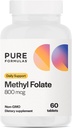 PureFormulas Mefolate 800 mcg – Active B9 (5-MTHF) Cardiovascular, Nerve & Mood Health, Non-GMO Vegetarian Tabletler, 60 Count