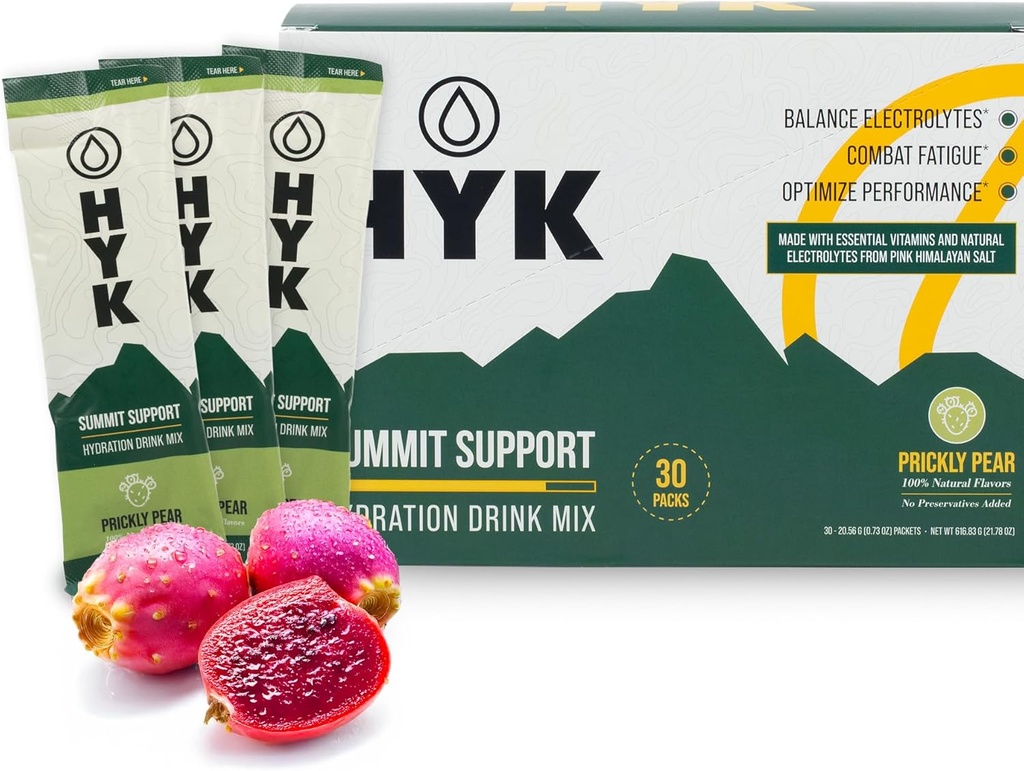 HYK Electrolyte Drink Mix | Science-Backed Endurance Fuel for Runners, Ultra & Trail Athletes | Energy, Focus, Hydration + Recovery All in One Stick Pack | Prickly Pear Flavor, 30 Count
