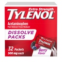 Tylenol Extra Strength Dissolve Toz Paketleri, 500 mg Acetaminophen Pain Reliever & Ateşleme Tıp, Minor Aches & Pains için Hızlı Yardım, Ibuprofen- & aspirin-Free, On-Go Berry Flavor, 32 Ct