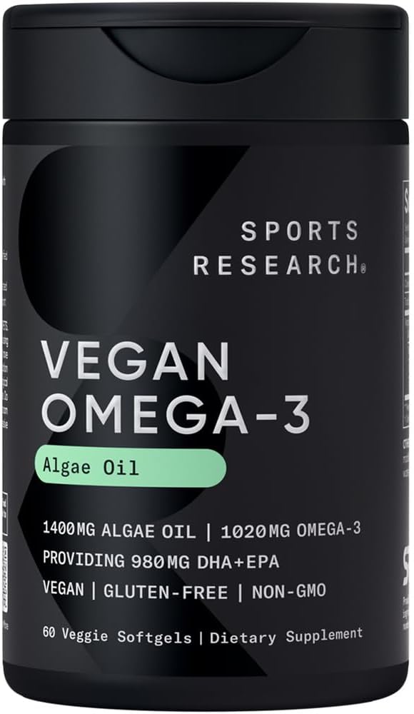 Sports Research Vegan Omega-3 Fish Oil Εναλλακτικό από το Έλαιο των Άλγων - Υψηλότερα επίπεδα Vegan DHA & EPA Λιπαρά Οξέα 
