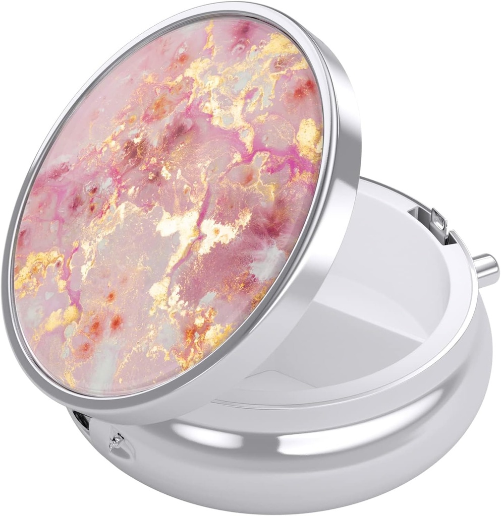 Nipichsha Pill Box, Küçük Pill Case for Purse & Pocket, Cute Travel Medicine Organizer, Portatif Tıp Konteynerleri Vitaminleri, İlaçları, Fish Oil & Supplement, Gold Pink Mermer