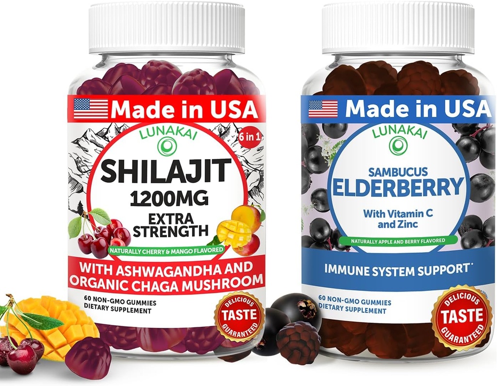 Lunakai USA Shilajit & Elderberry Gummies Sche – Energy and Immune Support – Non-GMO & Delicious
