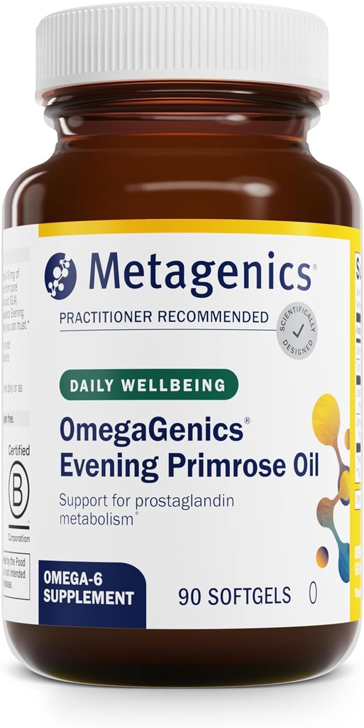Metagenics OmegaGenics Evening Primrose Oil - 419 mg Omega-6 50 mg GLA - Destekler Skin, Hormonal, PMS, Menopause & Immune Health* - Non-GMO, Gluten-Free - GMP sertifikalı Tesis - 90 Softgels
