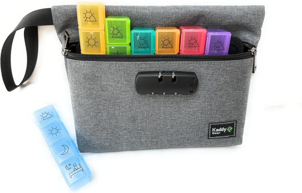 Kaddy Weekly AM/PM Secure Pill Organizer Box, (7-Day / 4-Times-A-Day) Fabrikaları İlaç, Supplements ve Vitaminler için Büyük Karşılaştırmalı Seyahat, Güvenlik için 3 Digit Lock for Safety