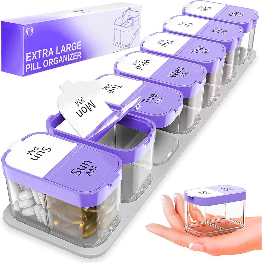 Ekstra Büyük Haftalık Pill Organizer - XL Vitamini 7 Detachable AM PM Karşılaştırmalar - Ev ve Seyahat için Portatif Tıp Hediyesi, Haftalık veya Günlük kullanım için Big Supplement Konteyner, Morphy