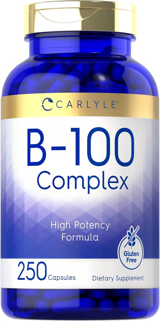 Carlyle B-100 Kompleks Vitamin | 250 Capsules | Non-GMO, Gluten Free Supplement
