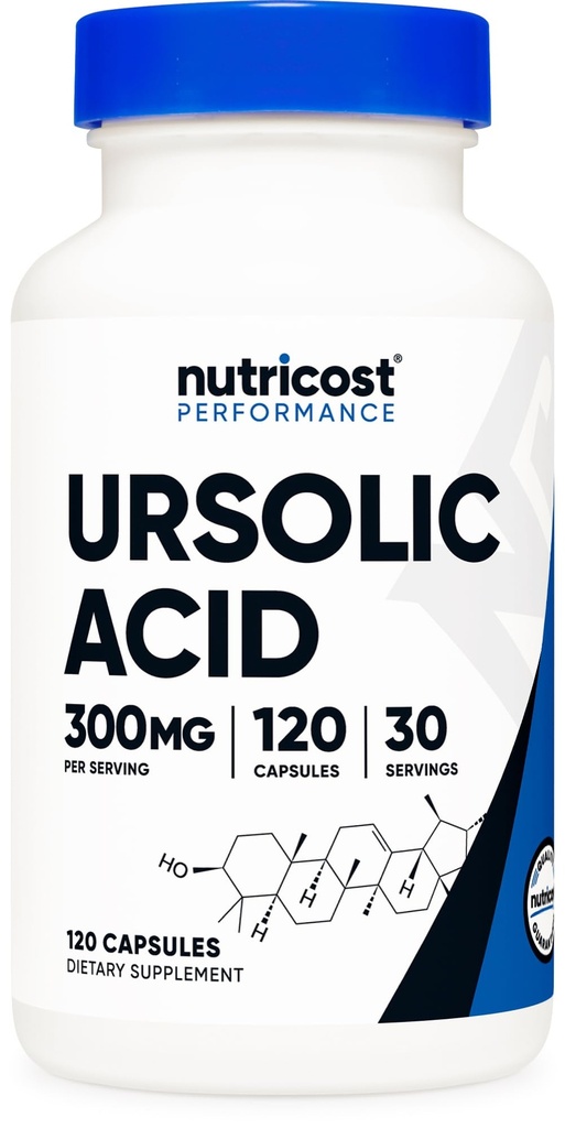 Nutricost Ουρσολικό οξύ 300mg, 120 κάψουλες - Χορτοφαγικά, Μη ΓΤΟ, Χωρίς γλουτένη, Χωρίς σόγια