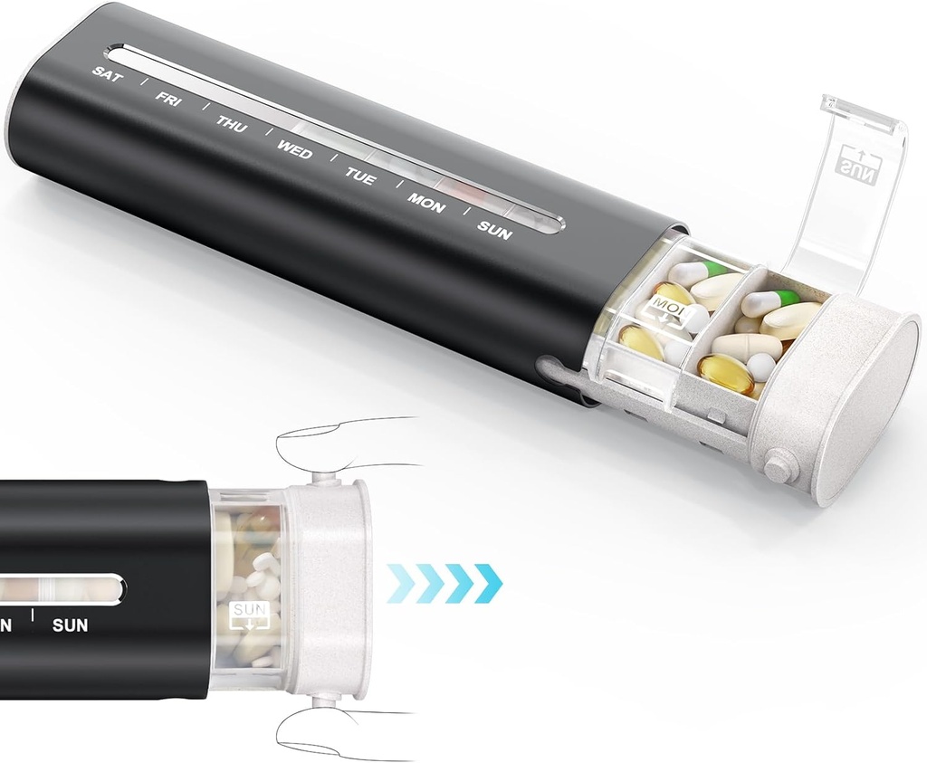 Zannaki Alüminyum 7 Günlük Pill Organizer, Portatif Seyahat Pill Üç Katmanlı Diyle Vakası, Büyük Kapasiteli Günlük Pill Box, Pillrec Konteyner Vitaminler, Pills, Supplements ve İlaçlar için