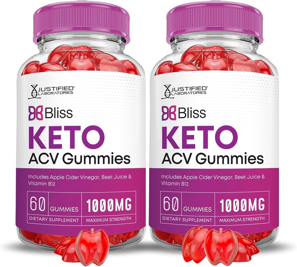 Justified Laboratories (2 Pack Bliss Keto ACV Gummies Advanced Formula 1000MG Bliss Keto Gummies Apple Cider Vinegar Boost Formula B12 Vegan Non GMO 120 Gummys