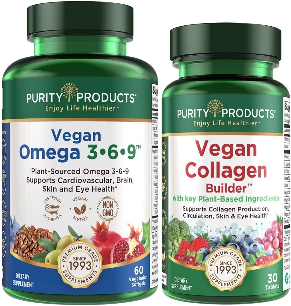 Saf Ürünler Planlama - Vegan Omega 3-6-9 + Vegan Collagen Builder Omega 3-6-9 ("1'de 5" Plant-Based Omega Essential Fatty Acid) - Vegan Collagen Builder (w/Key Plant-Based Materialss & More)
