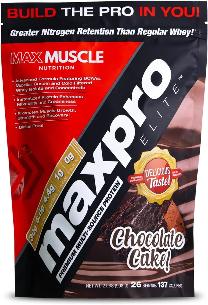 Max Muscle Maxpro Elite Premium Multi-Kaynaklanmış protein | Bcaas, Micellar Casein, Cold Filtered Whey Isolate ve Inter | Discovers Muscle growth, Strength and Recovery (2lb)
