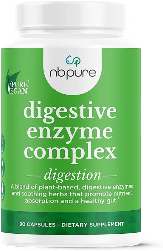 Nbpure Vegan Digestive Enzyme Kompleksi – Daily Bloating, Gas, & Food Digestive Support for Women & Men – 12 Enzymes & 3 Herbs – Lactase, Proinger, Cinnamon, Peppermint + Daha Fazlası