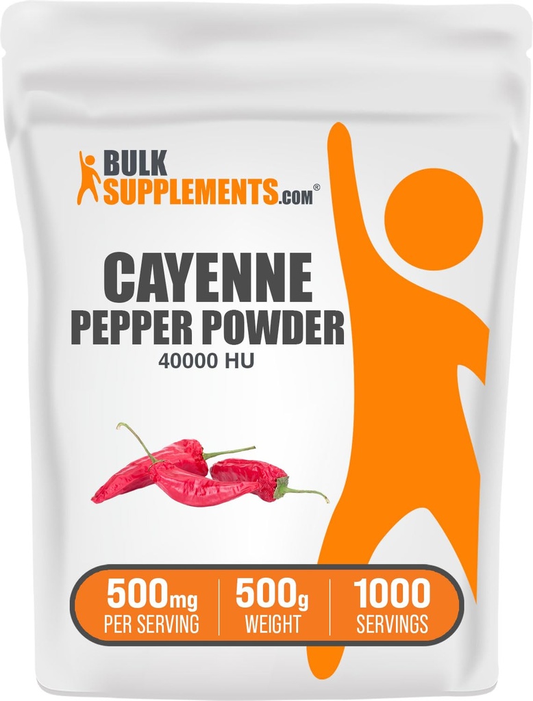 BulkSupplements.com Cayenne Pepper 40000 HU Toz - Capsaicin Supplements, Cayenne Pepper Toz - Vegan & Gluten Free, 500 mg per Service, 500g (1.1 lbs) (Pack of 1)