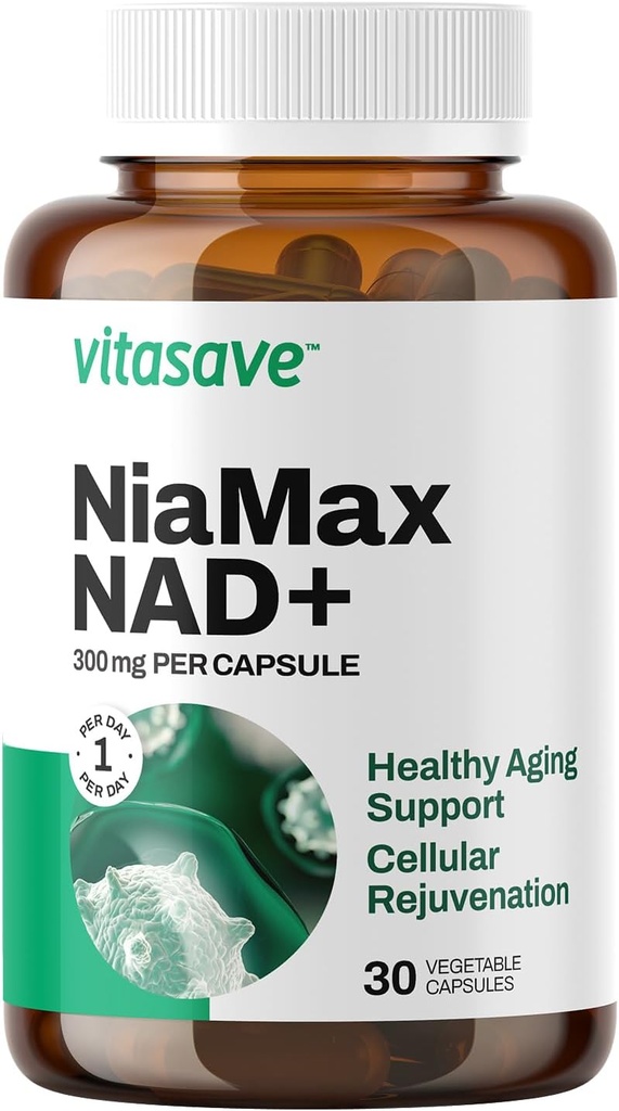 Vitasave NiaMax NAD+ Supplement – 300mg Niacinamide Riboside per Capsule – High-Potency NAD+ Precursor for Energy, Healthy Aging & Metabolic Function – Vegan, Non-GMO, Gluten-Free (30 Capsules)