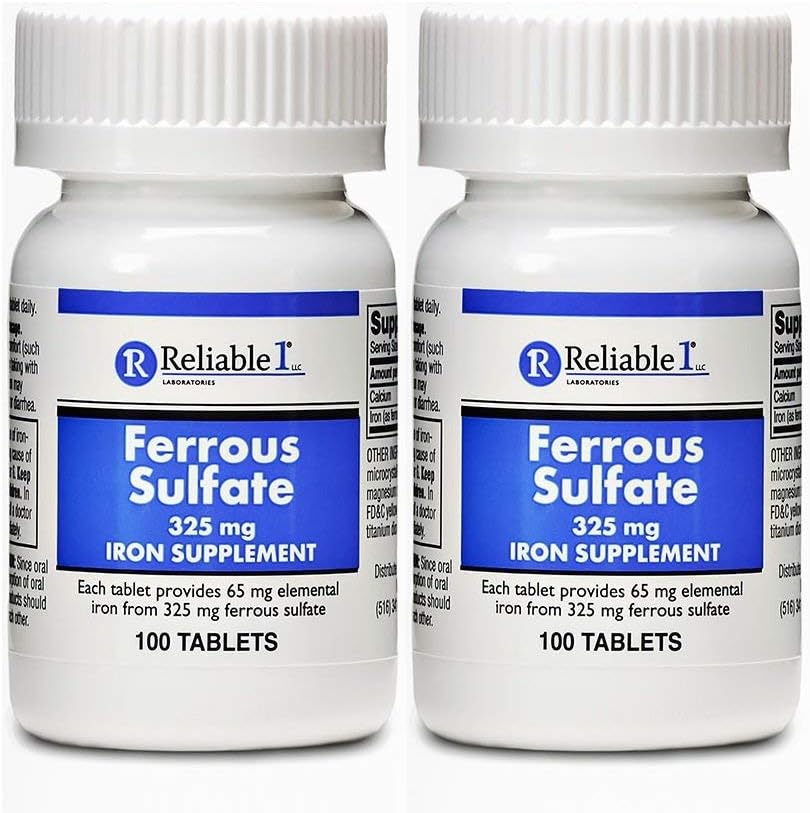 Ferrous Sulfate 325 mg Iron Supplement (2-Pack) | Demir Pilleri | Şişe başına 100 Demir Tablet, 2-Pack