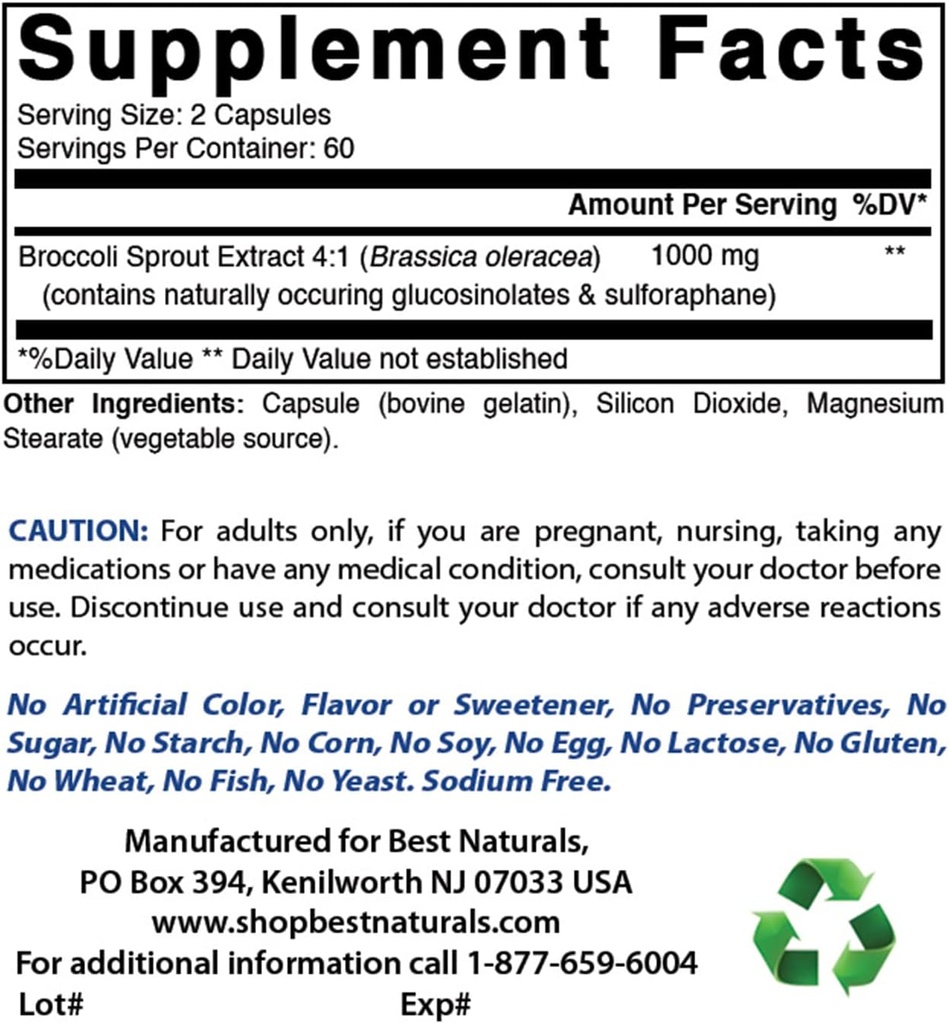 Best Naturals Broccoli Sprouts Extract, 1000 mg & Bora Gluconate 50 mg