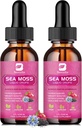 Sea Moss Liquid Drops - Black Seed Oil & Irish Sea Moss Gel με Burdock Root Bladderwrack, Elderberry, Spirulina, Seamoss Supplement for Energy Booster, Digestive Health - 4 Fl Oz, Vegan