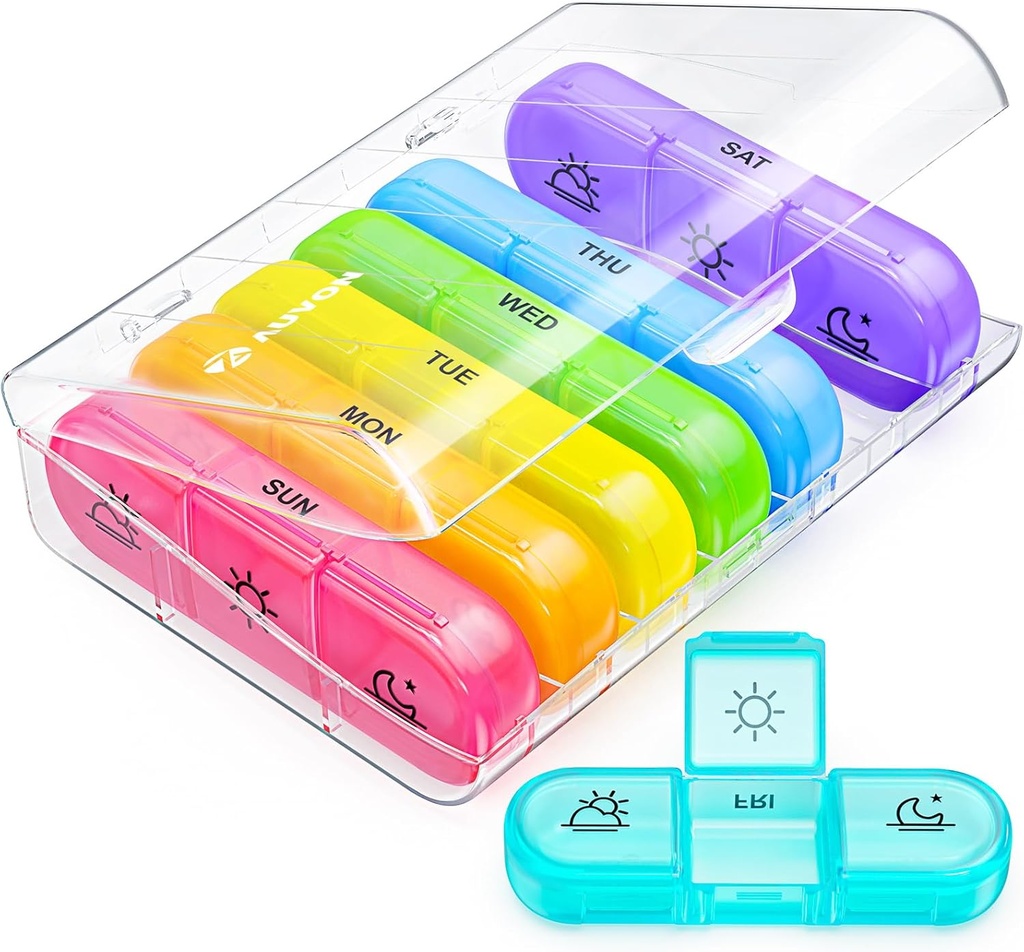 AUVON Weekly Pill Organizer 3 Times a Day, Büyük 7 Gün Pill Box 3 Times a Day with separate Container, Portable Pill Case for Drug, Vitamins, Fish Oil and Supplements