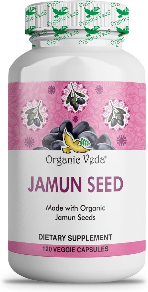 Organik Jamun Tohum Kapsülleri, Hint BlackBerry -% 100 Doğal Jamun Tohumu Tamamlandı - Eugenia Jambolana Capsules Soft Radiant Skin, Enerji & Genel Sağlık - ABD FDA Kayıt Oldu - 120 Kont