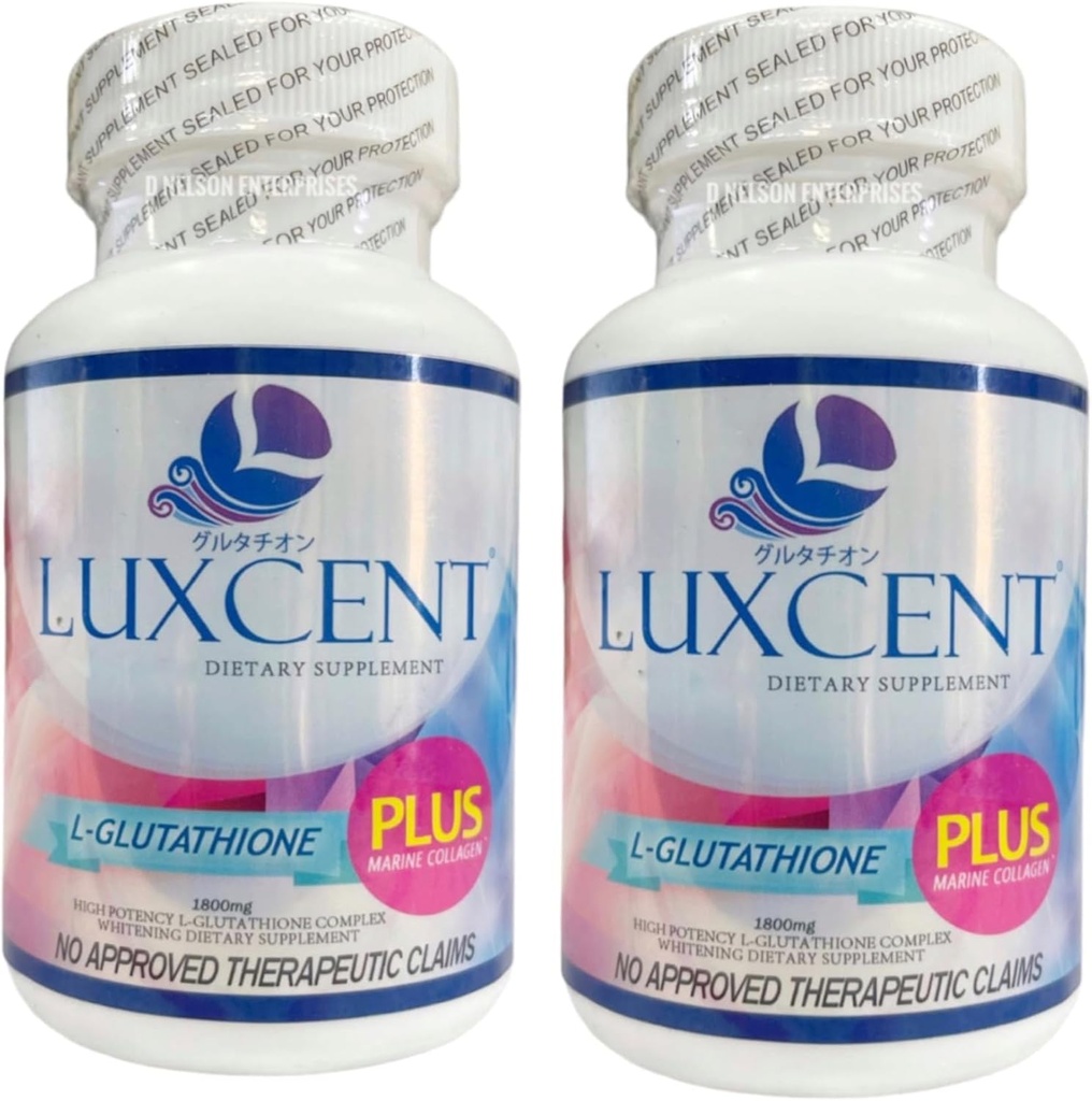 Γενόσημο 2 Φιάλες Luxcent Glutathione Plus Κάψουλες 1800mg, 60 Count