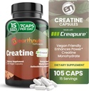 EarthNutri Creatine Monohydrate Κάψουλες - Μικρονωμένα για Καλύτερη Απορρόφηση - Υποστηρίζει μυϊκή δύναμη, δύναμη & ανάκτηση - 105 κάψουλες (5000mg ανά υπηρεσία, 7 κάψουλες)
