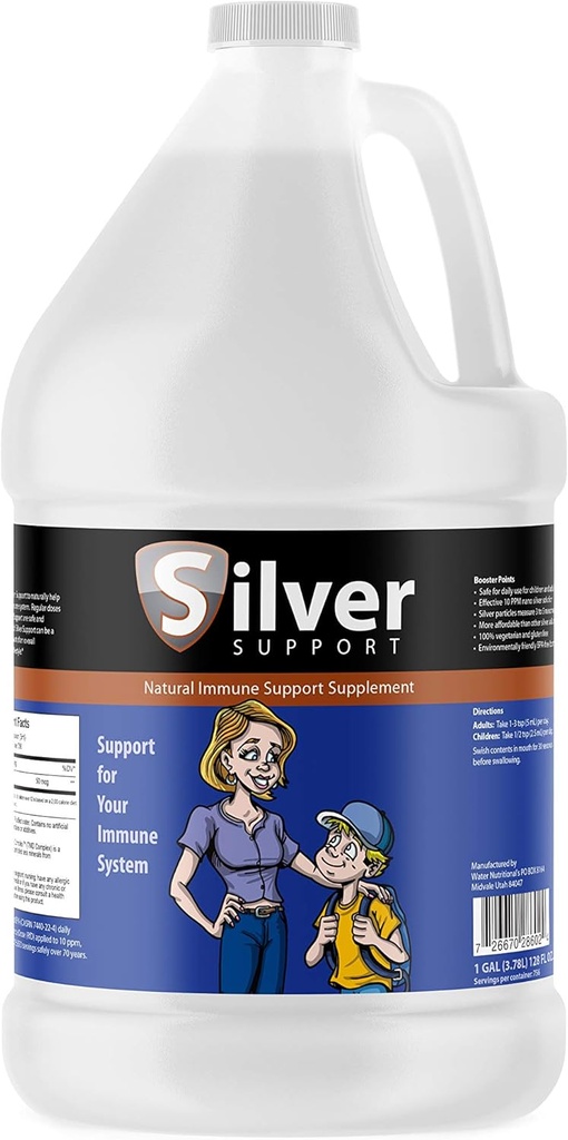 Doğal Immune Support Supplement, Nano-Sized Silver Solution, Immune Branson for Kids, Pets & Yetişkinler, Purified Silver, Fortify Your Immune System for Cold and Flu Season - 1 Gallonn